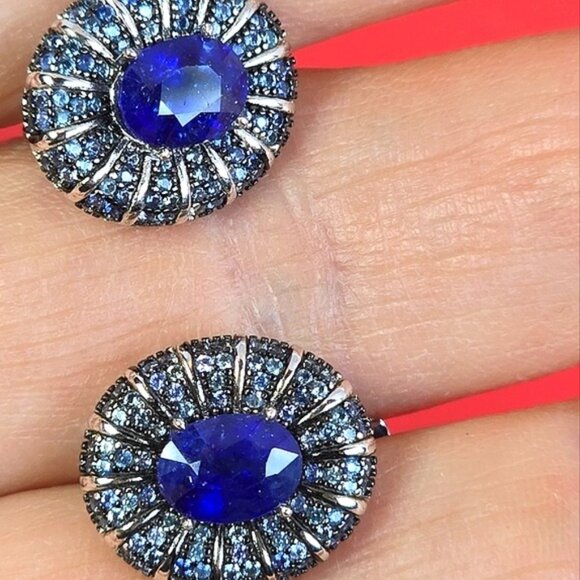 925 Sterling Silver Earrings with Natural Sapphire Gemstones - Picture 4 of 7